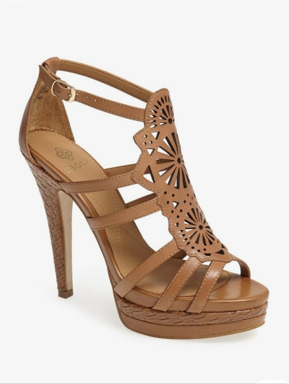 Isolá Delanna Tan Leather Laser Cut Platform Sandals 6.5 Boho Glam Dressy